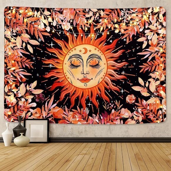 𝅺PSYCHEDELIC Sun Stars Garden Flower Tapestry Mandala Living Room Bedroom Dorm - Picture 3 of 7